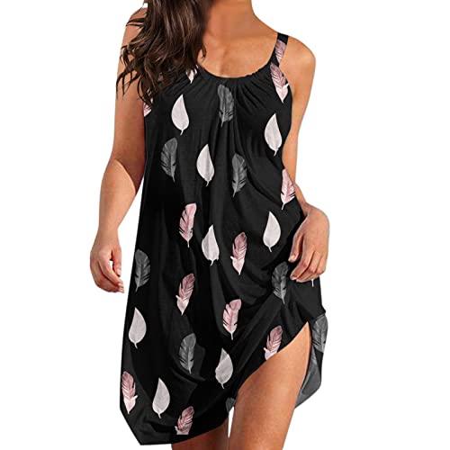 Generic Sommerkleid Damen Ärmellos Kurz Kleid Boho Knielang Kleid Blumen MiniKleid Sommer Elegant Leicht Sexy A-Linie Kleid Strandkleid Freizeitkleid Bohemian Trägerkleid Tunika Tshirt Kleider von Generic