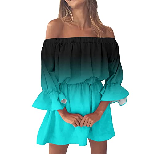 Generic Sommerkleid Damen Freizeitkleid Bandeau Schulterfrei Minikleid Blumenmuster Gradient Kurze Kleid Elegant Kleider Strandkleid Partykleid Frauen Elegant Leichte Freizeitkleider von Generic