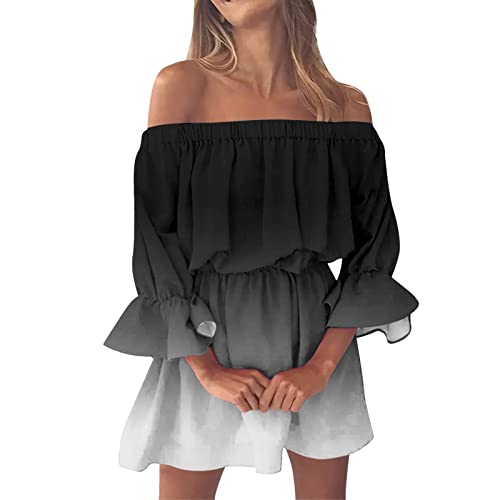 Generic Sommerkleid Damen Freizeitkleid Bandeau Schulterfrei Minikleid Blumenmuster Gradient Kurze Kleid Elegant Kleider Strandkleid Partykleid Frauen Elegant Leichte Freizeitkleider von Generic