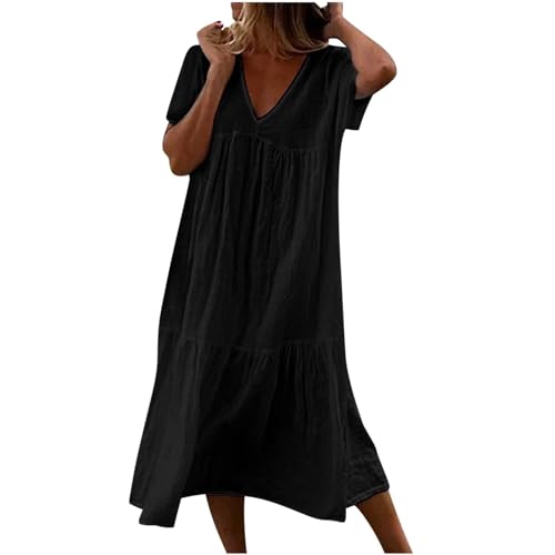 Generic Sommerkleid Damen Leinen Kleider V-Ausschnitt Kurzarm Baumwollkleid Maxikleid Tunika Einfarbig Lockeres und Leichtes Leinenkleid Freizeitkleider A-Linien Elegant Freizeitkleid Generic Sommerkleid Damen Leinen Kleider V-Ausschnitt Kurzarm Baumwollkleid Maxikleid Tunika Einfarbig Lockeres und Leichtes Leinenkleid Freizeitkleider A-Linien Elegant Freizeitkleid von Generic