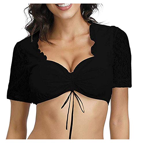 Generic Spitze Dirndlbluse Halbarm Weiß Sexy Dirndl Bluse Rundhals Damen Trachtenbluse M von Generic