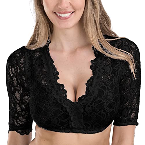 Spitze Dirndlbluse Halbarm Weiß Sexy Dirndl Bluse Rundhals Damen Trachtenbluse von Generic