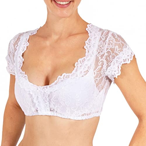 Generic Spitze Dirndlbluse Halbarm Weiß Sexy Dirndl Bluse Rundhals Damen Trachtenbluse, 5XL von Generic