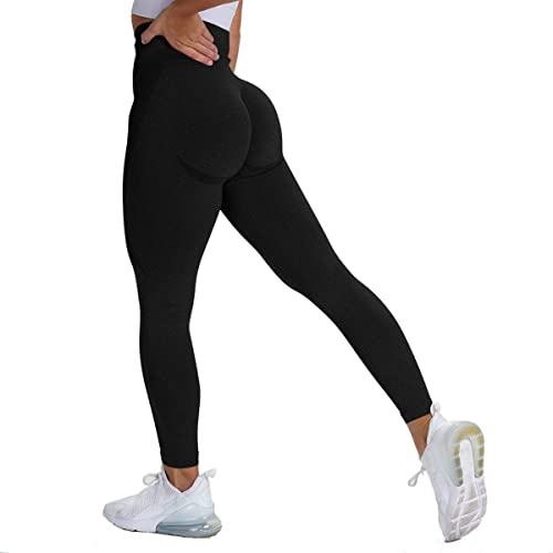 Sportleggings für Damen High Waist Blickdicht Lang Slim Fit Hohe Taille Push Up Booty Workout Elastische Sportleggings Yogahose Laufhose Gym, S, Regular, Regular, Schwarz von Generic