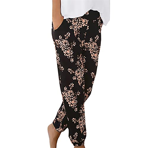 Generic Stoffhose Damen Haremshose 2024 Sommer Boho Strandhose Leicht Freizeithose Loose Sommerhose Lässige Elastisch Yogahose Pumphose Hippie Hose Lang Sporthose Jogginghose mit Taschen von Generic