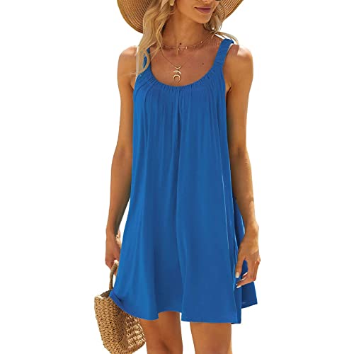 Generic Strandkleid Damen Kurz Sommerkleid Ärmellos Sexy Minikleid Boho-Kleid Trägerkleid Plissee Kleider Sommer Luftig Leicht Sommerkleider Strandponcho Bikini Cover Up Strandmode Strandkleider von Generic