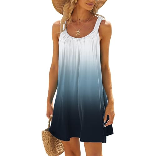 Generic Strandkleider Damen Sommer Knielang Plissee Sommerkleid Ärmellos Minikleid Boho Kleid Trägerkleid Kleider Strandponcho Bikini Cover Up Beach Dress Strandmode Strandkleid von Generic