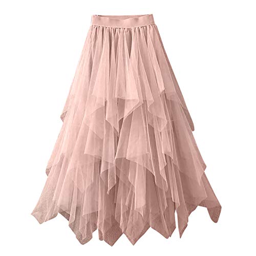 Strandrock Damen High Waist Dehnbarer Rock Damen Ballettrock Damen Elegant Freizeitrock Damen Boho Maxi Rock Minirock Damen Plisseerock Damen Tüllrock Damen (Pink, XL) von Generic