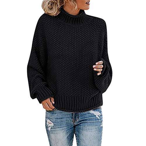 Strickpullover Damen Oversize Loose Pullover Grobstrick Winterpullover Strickpulli Sweater Elegant Rundhals Langarm Pulli Lose Einfarbig Pullover Stricken Oberteil Strickpulli(C Schwarz,XXL) von Generic