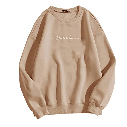 Sweatshirt Damen Basic Rundhals Langarmshirt Warm Pulli Oversized Casual Bequem Teenager Mädchen Hoodie Pulli Damen Sweatshirt Langarm Tops (Khaki, M) von Generic