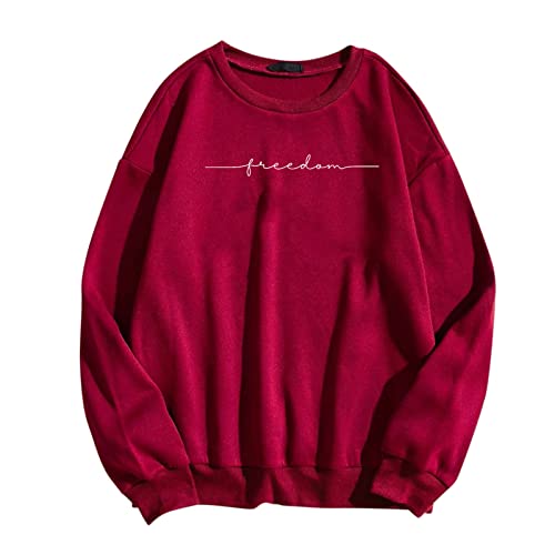 Sweatshirt Damen Basic Rundhals Langarmshirt Warm Pulli Oversized Casual Bequem Teenager Mädchen Hoodie Pulli Damen Sweatshirt Langarm Tops (Wine, S) von Generic