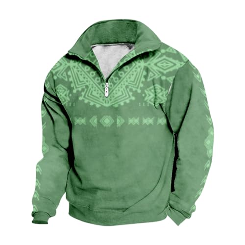 Generic Sweatshirt Herren ohne Kapuze Mens 1/4 Half Zip Cowboy Pullover Vintage Western Langarm L盲ssige Stehkragen Sweatshirts Mode Pulli Mit aufgedrucktem Muster Langarmshirts von Generic