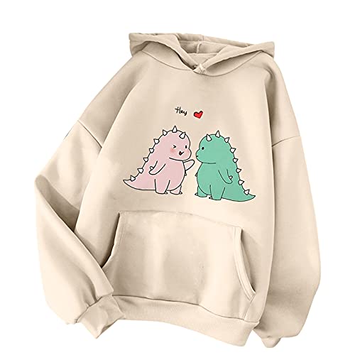 Sweatshirts Hoodie Sport Langarm Kapuzenpullover Karikatur Dinosaurier Harajuku Streetwear Kleidung Mit Kordel Taschen Herbst Winter Frauen Freizeit Sportshirt Oberteile Pullover von Generic