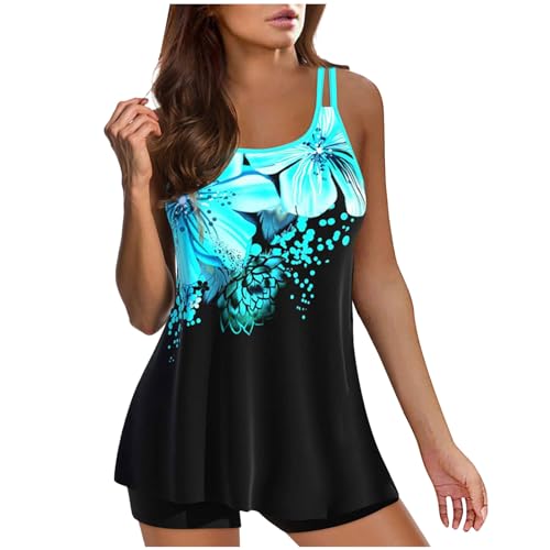 Generic Tankini Damen Bauchweg Mehrfarbig Tankini Set Push Up mit Oberteile Badeshorts Badeanzug Beachwear Zweiteiler Bedruckter mit Slip, Hotpants High Waist Swimsuit (240422A-Black, M) von Generic