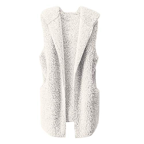 Generic Teddy Jacken für Damen Plüschjacke Damen Teddy Weste Lang Winterjacke Ärmellos Cardigan mit Kapuze Herbst Winter Warm Teddyweste Plüsch Mantel Elegance Freizeit Damenwesten Jacke, Beige, L von Generic