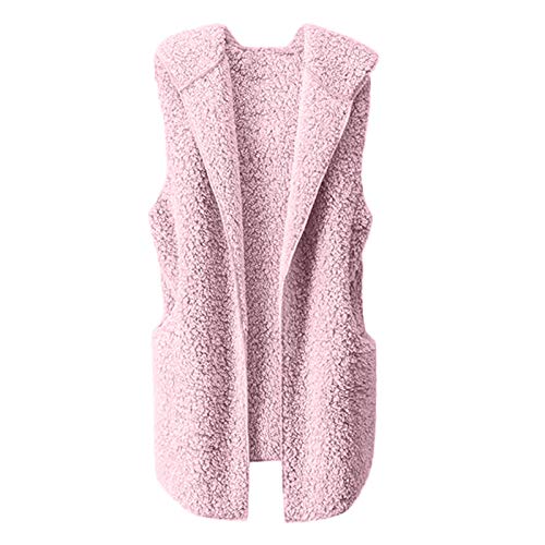 Generic Teddy Jacken für Damen Plüschjacke Damen Teddy Weste Lang Winterjacke Ärmellos Cardigan mit Kapuze Herbst Winter Warm Teddyweste Plüsch Mantel Elegance Freizeit Damenwesten Jacke, Rosa, M von Generic