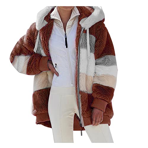 Generic Teddyfleece Jacke Damen Kuscheljacke Flauschig Teddy Fleecejacke Lang Kuschelfleece Mädchen Plüschmantel Winterjacke mit Kapuze Kuschelige Sweatjacke Teddyfutter, Braun1 von Generic