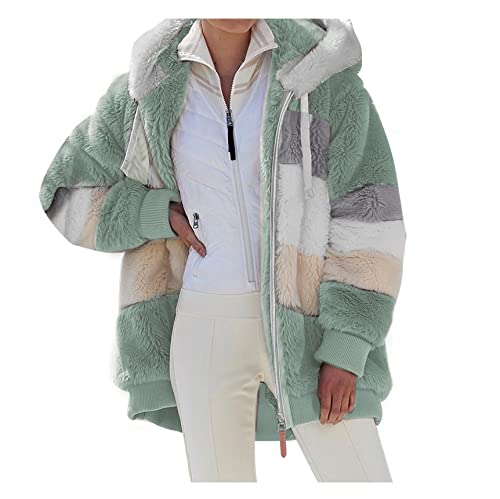 Generic Teddyfleece Jacke Damen Kuscheljacke Flauschig Teddy Fleecejacke Lang Kuschelfleece Mädchen Plüschmantel Winterjacke mit Kapuze Kuschelige Sweatjacke Teddyfutter, Grün von Generic