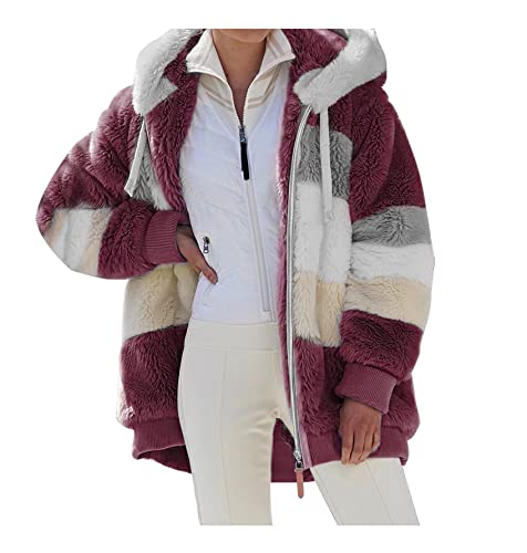 Teddyfleece Jacke Damen Kuscheljacke Damen Flauschig Teddy Fleecejacke Lang Kuschelfleece Mädchen Plüschmantel Teddy Winterjacke mit Kapuze Kuschelige Sweatjacke mit Teddyfutter von Generic