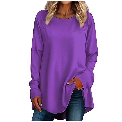 Generic Tshirt Damen Langarm Damenshirt Langarm Damen Longpullover für Damen Oberteile Damen Elegant Damenoberteile Elegant Longpullover für Damen Damen T-Shirt Langarm Pullover Lila S von Generic