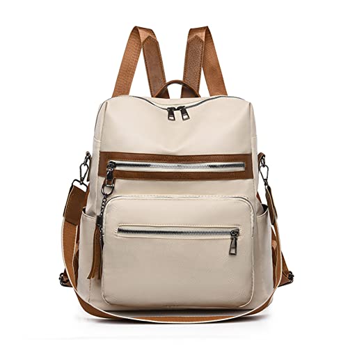 Generic Unisex-Rucksack aus Leder mit großem Fassungsvermögen, Anti-Diebstahl-Rucksack (Beige) von Generic