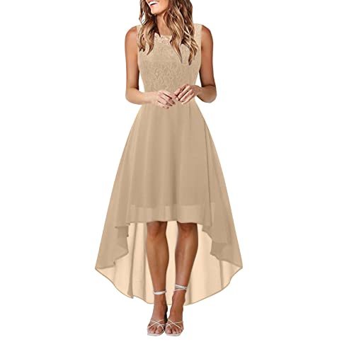 Generic Vokuhila Cocktailkleid Damen Elegant Abendkleider Elegant für Hochzeit Ärmellos Spitzen Kleid Festliche Chiffon Kleider Hohe Taille Slim Fit Chiffonkleid Brautjungfernkleid von Generic