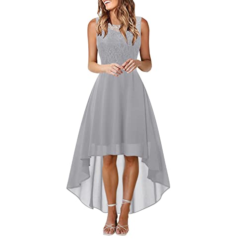 Generic Vokuhila Cocktailkleid Damen Elegant Abendkleider Elegant für Hochzeit Ärmellos Spitzen Kleid Festliche Chiffon Kleider Hohe Taille Slim Fit Chiffonkleid Brautjungfernkleid von Generic