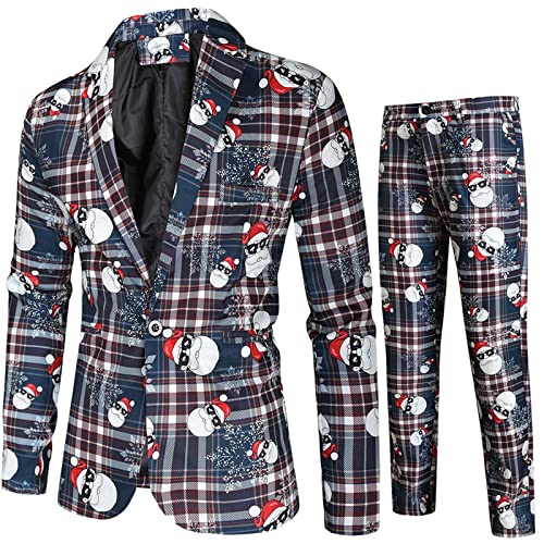 Weihnachten Anzug Herren 2 Teilig Santa Lustig 3D Slim Fit Herrenanzug Hochzeit Anzüge Business Modern Christmas Anzüge Set Weihnachtsanzug Festlich Weihnachten Sakko Jacke Mantel Anzughose von Generic