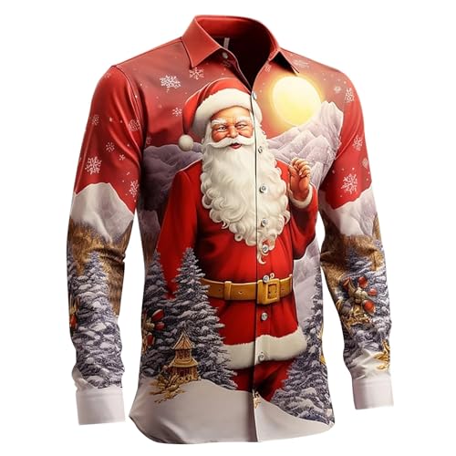 Generic Weihnachtshemden für Herren Herbst und Winter Langarm Knöpfen Langarm Hemden Lustige Hemden für besondere Atmosphäre Rollkragen Wolle, W03-Rot, 56 von Generic