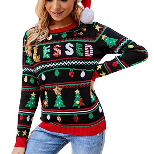 Generic Weihnachtswomen -Pullover, Kostenloser, Modischer Gestickter Weihnachtspullover Leicht zu Dem Gesegneten Muster für die Arbeit Zugeordnet (XL) von Generic