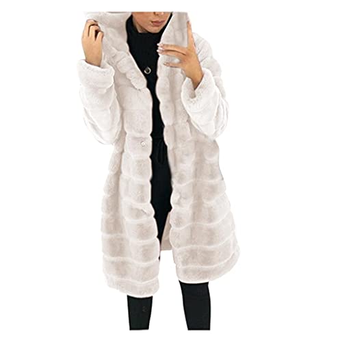 Weste Damen Lang Mantel Damen Kunstfell Jacke Oversize Lang Hoodie Pelzmantel Winter Warm Cardigan Plüschmantel Einfarbig Felljacke Elegant Kunstpelz Jacke Outwear von Generic