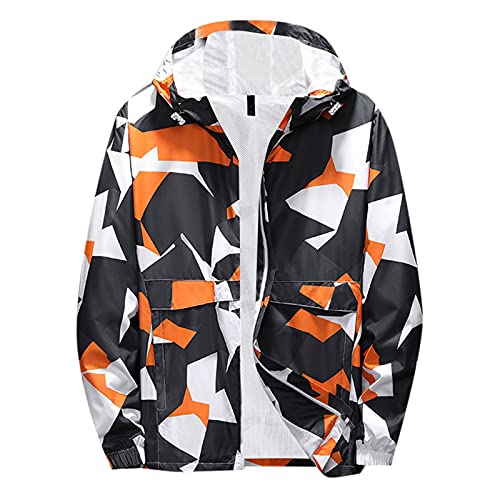 Generic Windbreaker Herren Wasserdicht Camouflage Regenjacke Softshelljacke Herren Atmungsaktiv Regen Jacke Trainingsjacke Schwarz Zip Hoodie Herren übergangsjacke Kapuzenjacke 3XL 4XL 5XL, Weiß-b von Generic