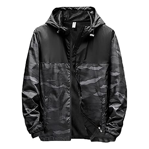 Generic Windbreaker Herren Wasserdicht Camouflage Regenjacke Softshelljacke Herren Atmungsaktiv Regen Jacke Trainingsjacke Schwarz Zip Hoodie Herren übergangsjacke Kapuzenjacke 3XL 4XL 5XL von Generic