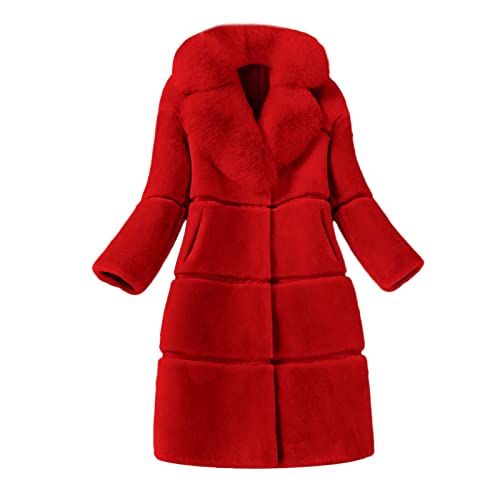 Winterjacke Damen Oversize Kunstpelz Mantel Damen Winter Warm Faux Fur Kunstfell Jacke Lang Pelzmantel Elegant Einfarbig Felljacke Damenmantel Winterjacke mit Tasche von Generic