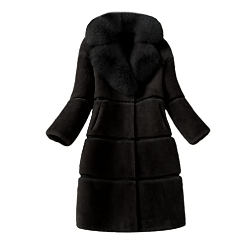 Generic Winterjacke Damen Oversize Kunstpelz Mantel Damen Winter Warm Faux Fur Kunstfell Jacke Lang Pelzmantel Elegant Einfarbig Felljacke Damenmantel Winterjacke mit Tasche, Schwarz, S von Generic