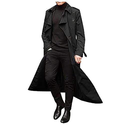 Generic Wintermantel Herren Slim Fit Lang Business Trenchcoat Jacke Warm Wolle Winter Mantel Windbreaker Überzieher Reverskragen Elegant (Black, L) von Generic