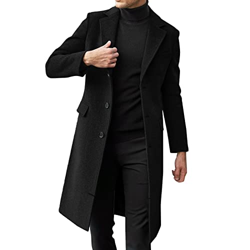 Wintermantel Mantel Herren Lang Slim Fit Herrenmantel Winter Schwarz Business Mantel Herren (Schwarz, L) von Generic