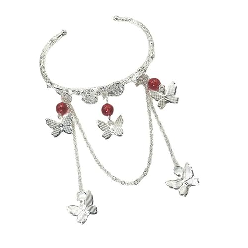 Generic XHBTS Schmetterlings-Armreif, Handkette, rotes Perlenarmband, Schmuck, Xie Lian, Kostüm-Zubehör und Aufkleber, Silber, Medium, Silber, Roter Diamant von Generic