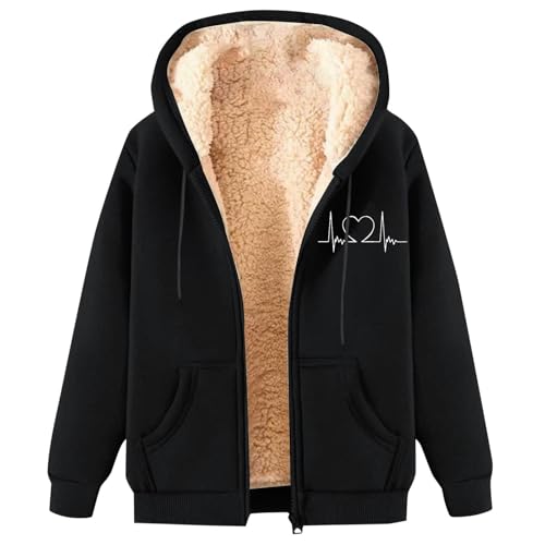 Generisch Damen Hoodie Fleecejacke Kapuzenjacke Winterjacke Sweatjacke Warme Plüschjacke Pullover Mantel Winter Kapuzenpullover Mit Reißverschluss Outdoorjacke Jacke Wollmantel Plüschjacke von Generic