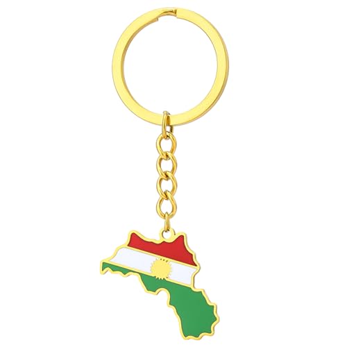 Generische, stilvolle Schlüsselanhänger mit Kurdistan-Karte, gold-/silberfarbener Anhänger, Schlüsselanhänger, einzigartiger Schlüsselanhänger im Ethno-Stil, Zubehör für Männer und Frauen von Generic