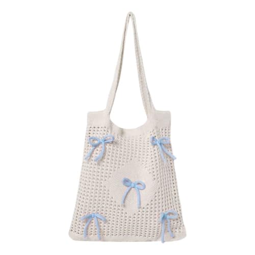 Generische Frauen Bogen Häkeln hohl Beach Tote Tasche Retro Sommertasche Mädchen Hobo -Taschen (blau) von Generic