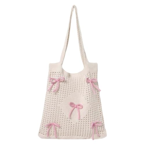 Generische Frauen Bogen Häkeln hohl Strandtasche Retro Sommertasche Mädchen Hobo -Taschen (Pink) von Generic