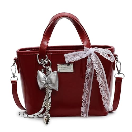 Generische Frauen -PU -Modumhängetasche mit Spitzen- und Bogenanhänger Chic Crossbody Bag (rot) von Generic