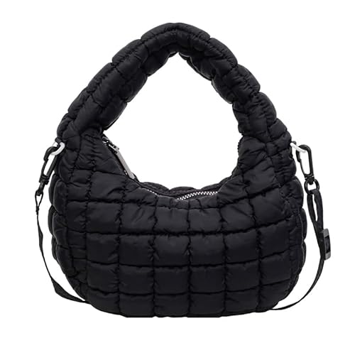 Generische Frauen geschwollene Handtasche Nylon gepolstert Crossbody Bag gesteppte Arbeiten Umhängetasche (schwarz) von Generic