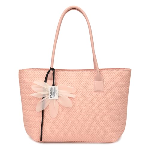 Generische Frauen lässig gewebte Tasche Handtasche mit Anhänger PU Leder Arbeitsumhängetasche (rosa) von Generic
