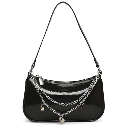Generische Frauen trendige Achselhöhlenbeutel mit Kettenleder -Umhängetasche Casual Handtasche (schwarz) von Generic