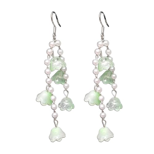 Generische elegante Blumenform-Ohrringe für Frauen, Blumenanhänger, Perlen, Ohrhänger, stilvoller lila/grün/weißer Ohrringe-Schmuck von Generic