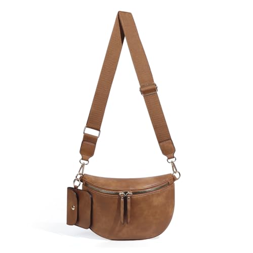Generisches PU Leder Trendy Umhängetasche Solid Color Slings Bag Stilvolle Brusttasche (braun) von Generic