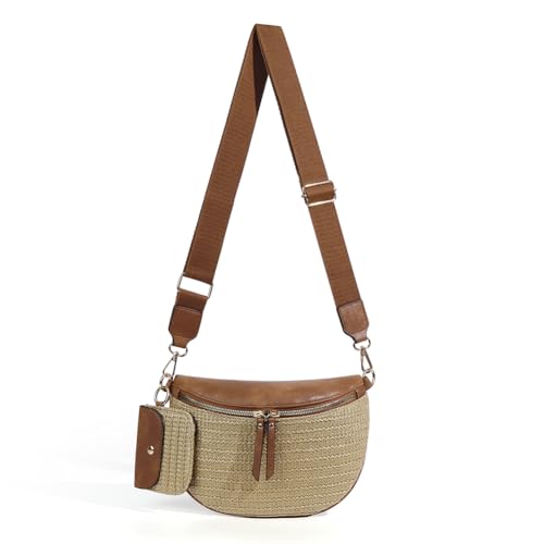 Generisches Pu Leder Trendy Umhängetasche Stylish Stroh Chestation Bag Crossbody Tasche (braun) von Generic