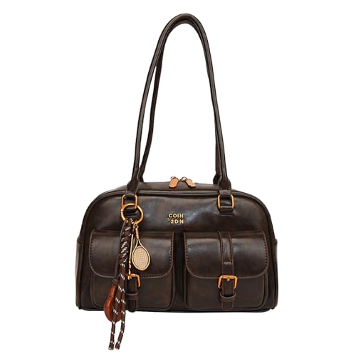 Generisches Retro -Handtasche mit fester Farbe Leder mit mehreren Taschen zum täglichen Gebrauch (Kaffee) von Generic